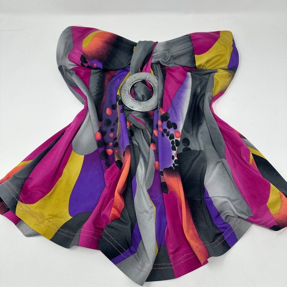 Isabella Los Angeles Abstract Floral O-Ring Strapless Tube Top Multicolor